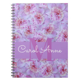 Pink Peonies Paars Monogram Spiral Foto Notitieboe Notitieboek