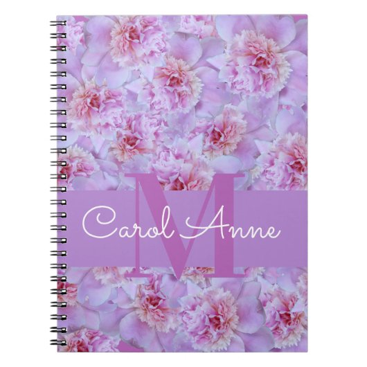 Pink Peonies Paars Monogram Spiral Foto Notitieboe Notitieboek (Voorkant)