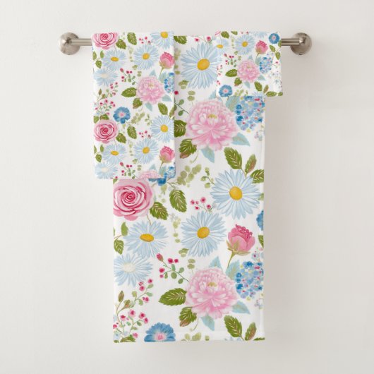 Pink Peonies Pattern Towel Bad Handdoek (Insitu)