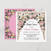 Pink Peonies Rococo Lijst Vrijgezellenfeest Kaart (Voorkant / Achterkant)
