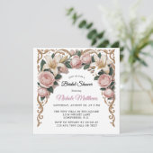Pink Peonies Rococo Lijst Vrijgezellenfeest Kaart (Staand voorkant)