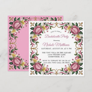 Pink Peonies Rococo Lijst vrijgezellenfeest Kaart