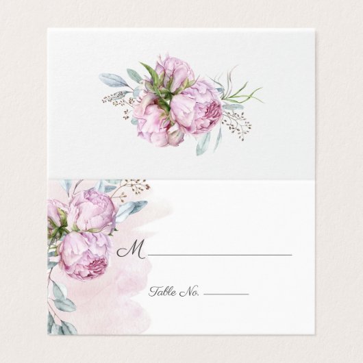 Pink Peonies Sage Greenery Wedding Kaart (Buitenkant ongevouwen)