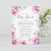 Pink Peonies Waterverf Floral Baby shower Kaart (Staand voorkant)