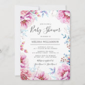 Pink Peonies Waterverf Floral Baby shower Kaart (Voorkant)