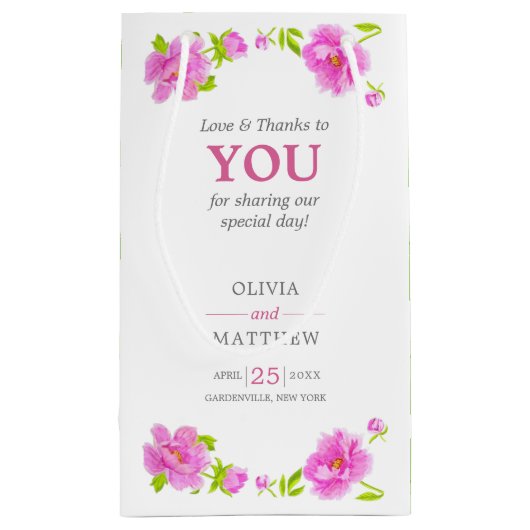 Pink Peonies Waterverf Floral Green Wedding Guest Klein Cadeauzakje (Achterkant)