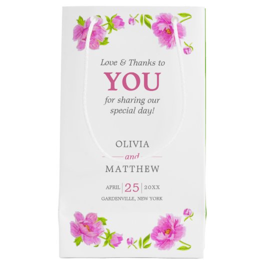 Pink Peonies Waterverf Floral Green Wedding Guest Klein Cadeauzakje (Voorkant)