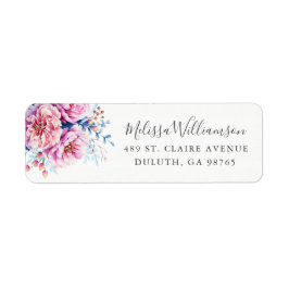 Pink Peonies Waterverf Floral Return Address Etiket