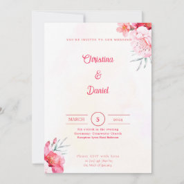 Pink Peonies Waterverf Wedding Invitations Kaart