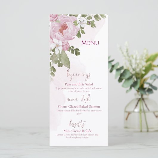 Pink Peonies Wedding Menu (Staand voorkant)