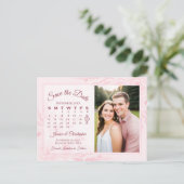 Pink Peonies Wedding Save the Date Calendar Photo Aankondigingskaart (Staand voorkant)