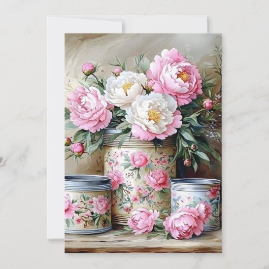 Pink Peonies White Daisies in Mason Jar Invitation Kaart (Achterkant)