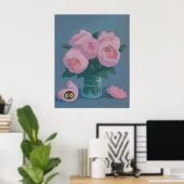 Pink Peonies with Hidden Cat Eyes Poster (Thuiskantoor)