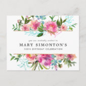 Pink Peony 100th Birthday Uitnodiging Briefkaart (Voorkant)