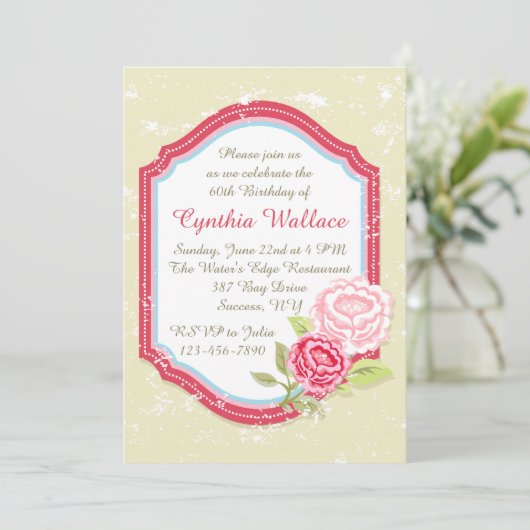 Pink Peony (3) Uitnodiging (Staand voorkant)