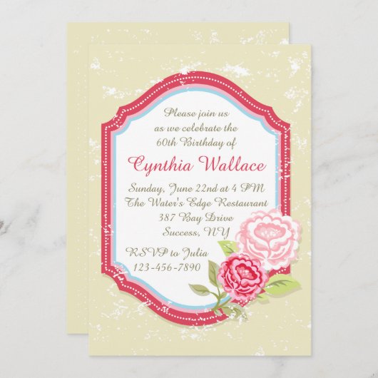 Pink Peony (3) Uitnodiging (Voorkant / Achterkant)