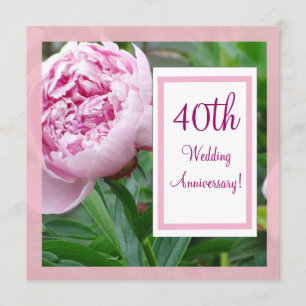 Pink Peony 40th Wedding Anniverary Uitnodiging