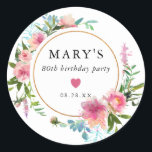 Pink Peony 80th Birthday Party Favor Ronde Sticker<br><div class="desc">Chic en elegante 80ste verjaardagsfeest bevoordelen zeehond. Een dubbel gouden lijst omringt de naam van de verjaardagsvrouw en de datum. Elegant roze pinda's versieren het lijst. De pony-bloemen hebben donkere magenta centers en vervagen naar lichtroze. In het midden van de verzegeling wordt een klein roze hart geplaatst. Dit verjaardagszegel maakt...</div>