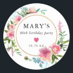 Pink Peony 80th Birthday Party Favor Ronde Sticker<br><div class="desc">Chic en elegante 80ste verjaardagsfeest bevoordelen zeehond. Een dubbel gouden lijst omringt de naam van de verjaardagsvrouw en de datum. Elegant roze pinda's versieren het lijst. De pony-bloemen hebben donkere magenta centers en vervagen naar lichtroze. In het midden van de verzegeling wordt een klein roze hart geplaatst. Dit verjaardagszegel maakt...</div>