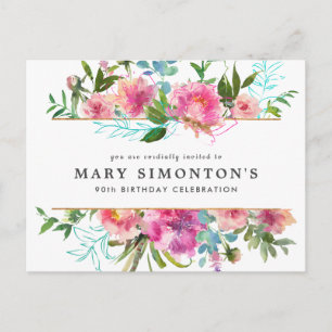 Pink Peony 90ste verjaardag Uitnodiging Briefkaart