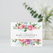 Pink Peony 90ste verjaardag Uitnodiging Briefkaart (Staand voorkant)