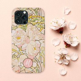 Pink Peony Alphonse Mucha Monogram Case-Mate iPhone Case