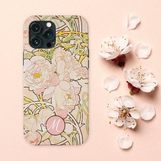 Pink Peony Alphonse Mucha Monogram Case-Mate iPhone Case