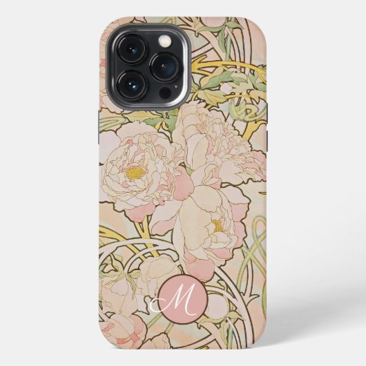 Pink Peony Alphonse Mucha Monogram iPhone Hoesje (Achterkant)