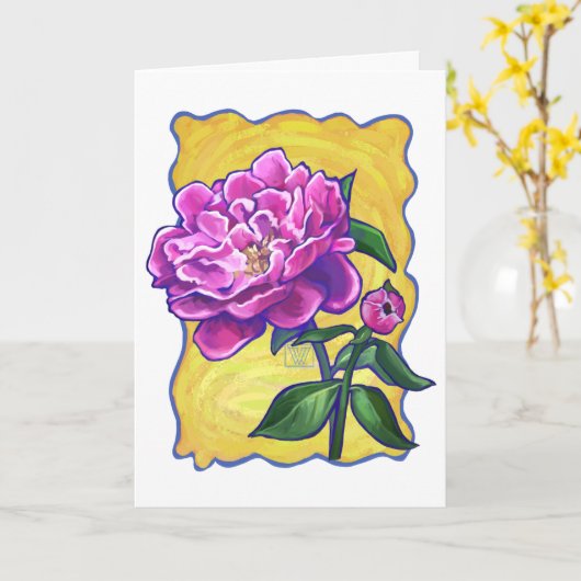 Pink Peony Art Happy Moederdag Kaart (Gele Bloem)