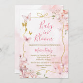 Pink Peony Baby in Bloom Butterfly Uitnodiging (Voorkant / Achterkant)