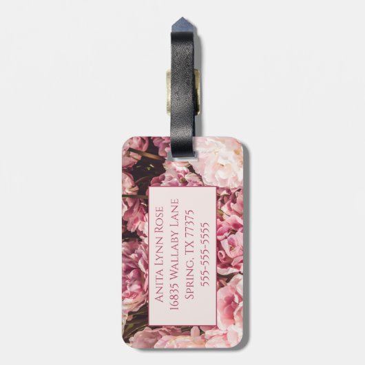 Pink Peony Bagagelabel (Achterkant verticaal)