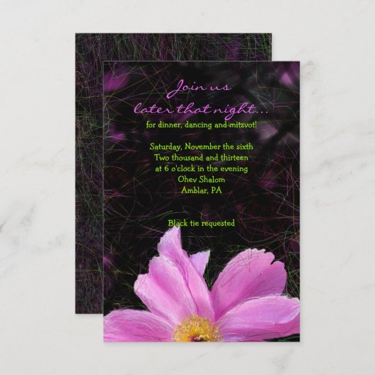 PINK PEONY Bat Mitzvah Reception Kaart (Voorkant / Achterkant)