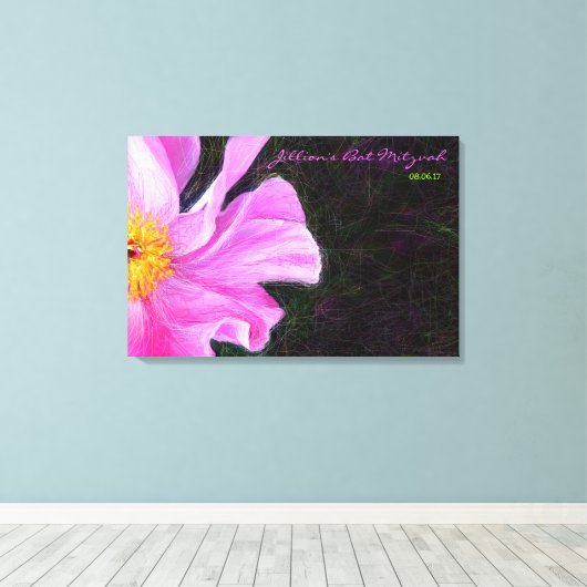 PINK PEONY Bat Mitzvah Sign-In Board Canvas Afdruk (Insitu (Houten vloer))