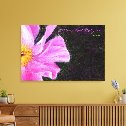PINK PEONY Bat Mitzvah Sign-In Board Canvas Afdruk (Insitu (Woonkamer))