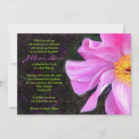 PINK PEONY Bat Mitzvah Uitnodiging (Voorkant)