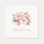 Pink Peony Birthday Cocktail Napkin Servet (Voorkant)