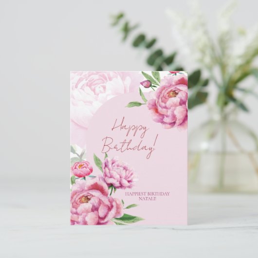 Pink Peony Birthday Folded Greeting Card Briefkaart (Staand voorkant)