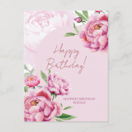 Pink Peony Birthday Folded Greeting Card Briefkaart