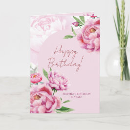 Pink Peony Birthday Folded Greeting Card Kaart