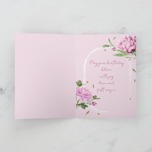 Pink Peony Birthday Folded Greeting Card Kaart (Binnen)