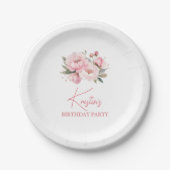 Pink Peony Birthday Papieren Bordje (Voorkant)