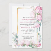 Pink Peony Bliss Wedding Kaart (Voorkant)