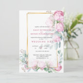 Pink Peony Bliss Wedding Kaart (Staand voorkant)
