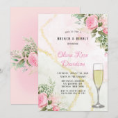 Pink Peony Bloom Alcohol Ink Brunch & Bubble Kaart (Voorkant / Achterkant)