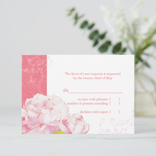Pink Peony Blooms Wedding RSVP (Staand voorkant)