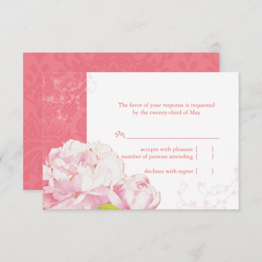 Pink Peony Blooms Wedding RSVP (Voorkant / Achterkant)