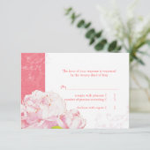 Pink Peony Blooms Wedding RSVP Kaartje (Staand voorkant)