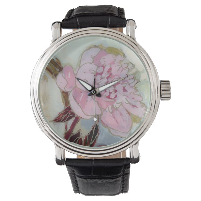 Pink Peony Blossom Horloge (Voorkant)
