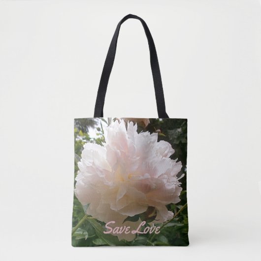 Pink Peony Blossom.text. Tote Bag (Voorkant)