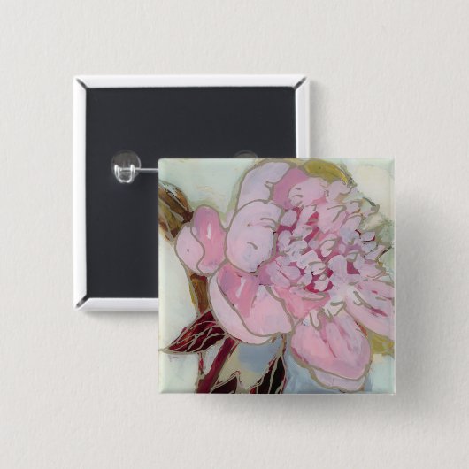 Pink Peony Blossom Vierkante Button 5,1 Cm (Voorkant /achterkant)
